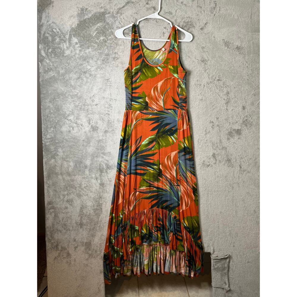 Soft Surroundings Fabiana Tropical Maxi Dress XS Orange Flowy Boho Resort Vacay